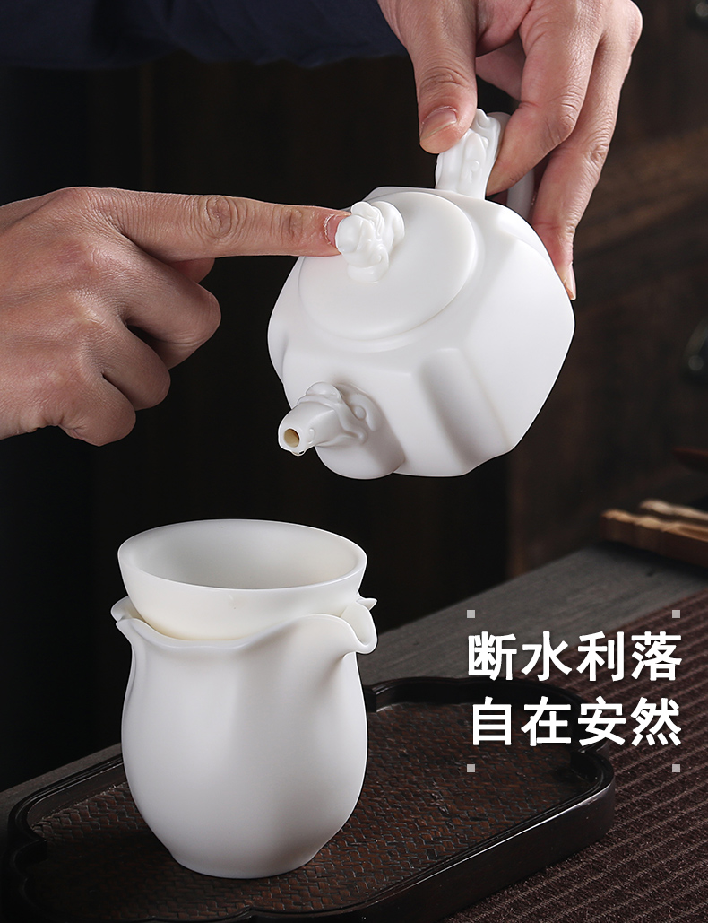 True cheng dehua white porcelain tea set household contracted high white porcelain teapot tea cups of a complete set of gift of kung fu