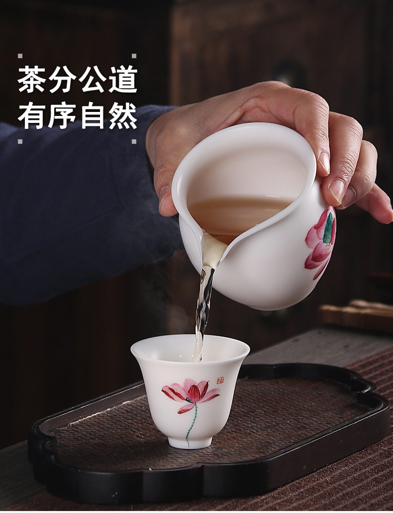 True cheng dehua white light suet jade hand gift kung fu tea white porcelain tea set a complete set of the teapot tea cup