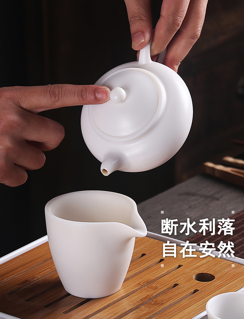 True cheng dehua suet white jade travel tea set suit portable Japanese kung fu tea set contracted tea tray tea cups