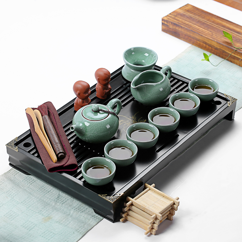 Really sheng purple sand tea set household kung fu teapot solid wood tea tray of a complete set of tea tea tea accessories