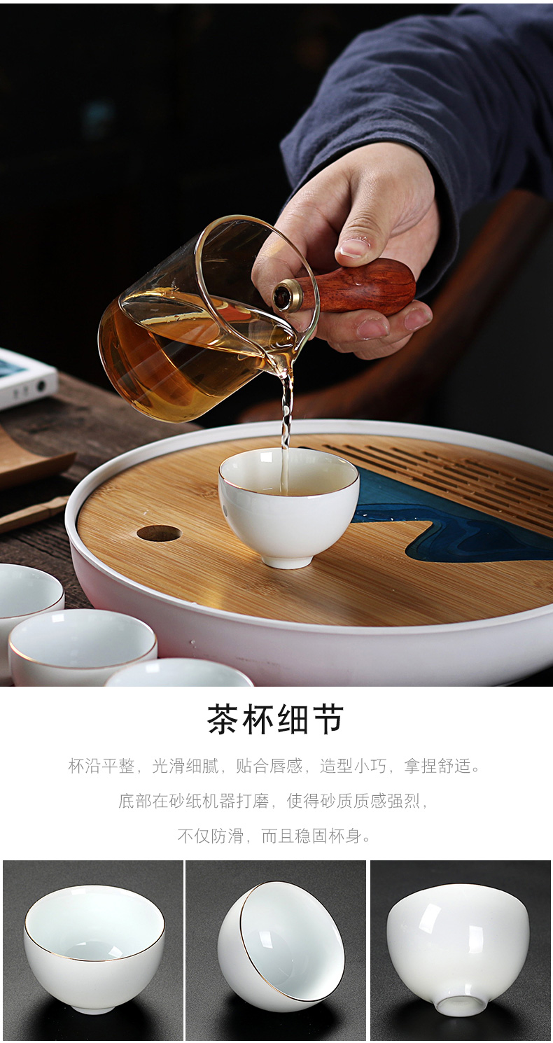 Really hold high white porcelain tea set household contracted teapot teacup water storage of a complete set of kung fu tea table dry terms plate