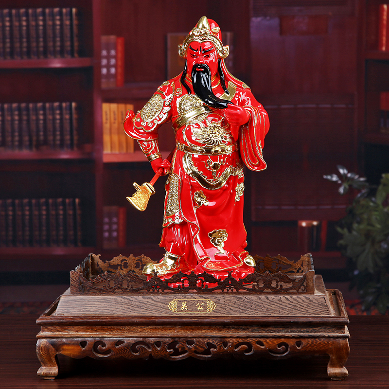 True red ceramic inlaid gold furnishing articles duke guan sheng paint line carve wealth GuanYuWu Sir Zhong plutus opening work