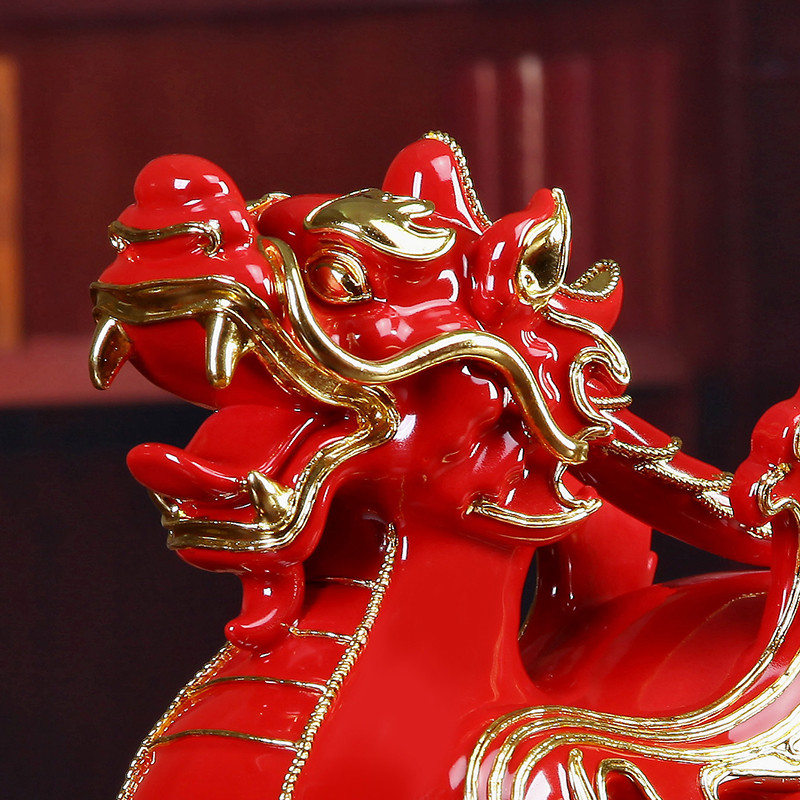 True business gifts fugui hong sheng paint line carve mascots ceramic Chinese red porcelain, the mythical wild animal furnishing articles