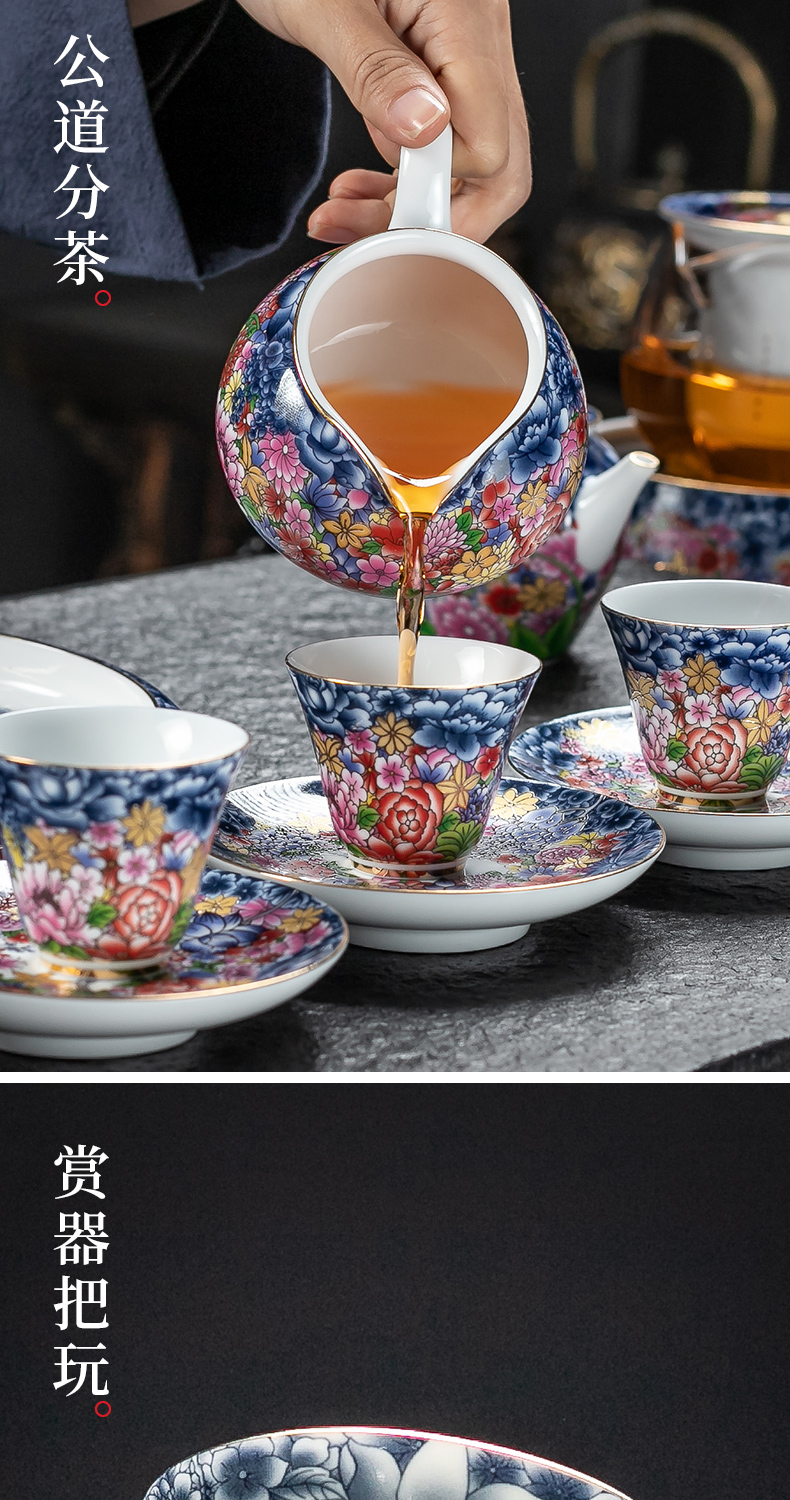 Really sheng tea set household enamel kung fu tea, silver cup teapot ceramic gifts gift boxes