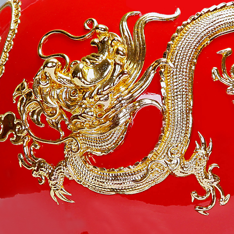 Really sheng Chinese red paint line carve wedding gift ceramics furnishing articles in extremely good fortune happy character manual craft gift belt