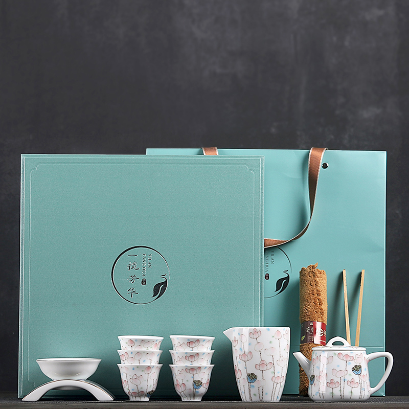 True sheng one thousand broke sweet white porcelain tea set in the glaze colored enamel porcelain contracted kung fu tea set a complete set of coloured drawing or pattern