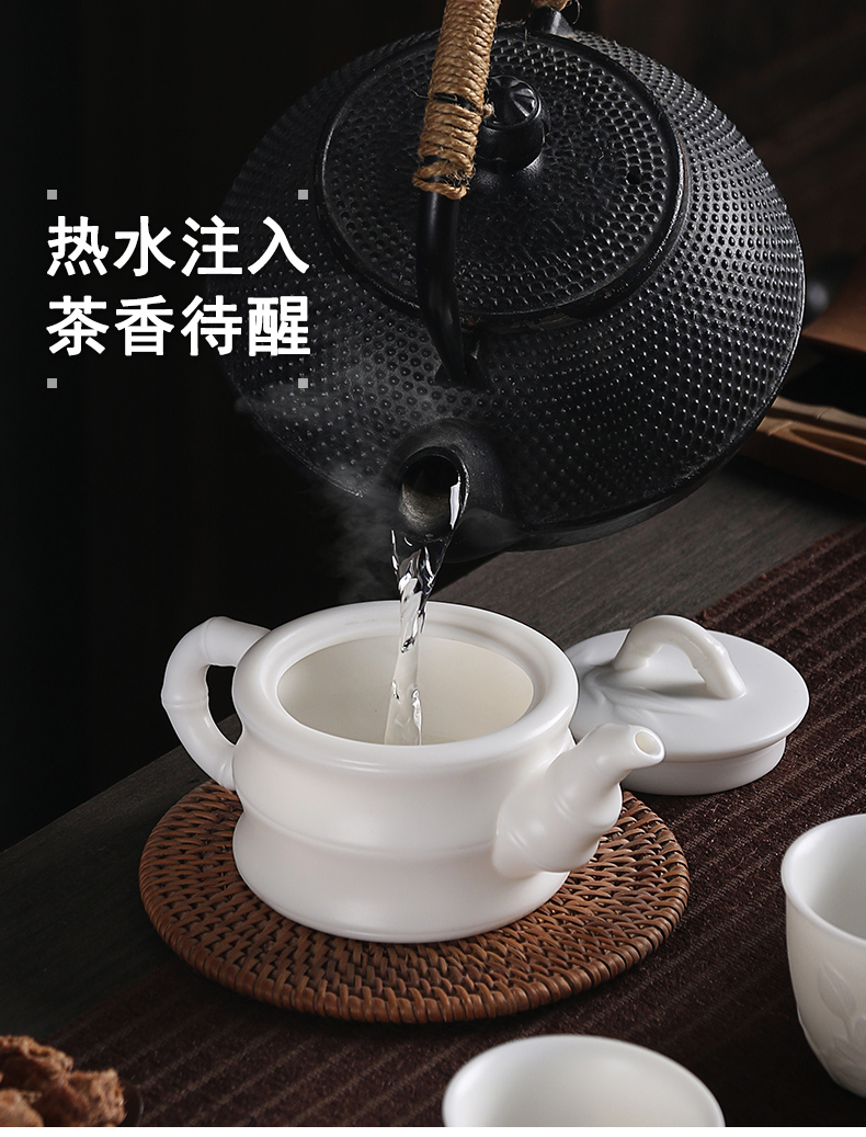 Really high sheng dehua white porcelain biscuit firing from lard white kung fu tea set contracted a whole set of gift set of tea cups