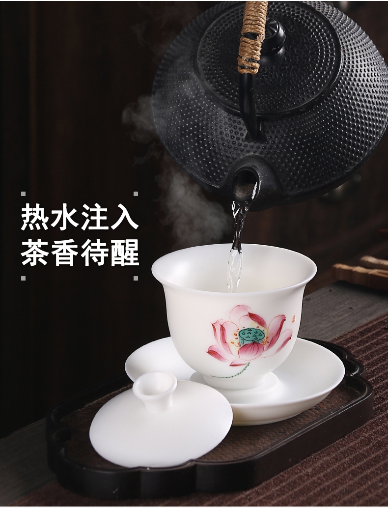 True cheng dehua white light suet jade hand gift kung fu tea white porcelain tea set a complete set of the teapot tea cup