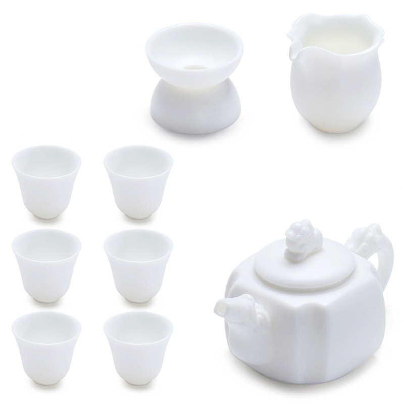 True cheng dehua white porcelain tea set household contracted high white porcelain teapot tea cups of a complete set of gift of kung fu