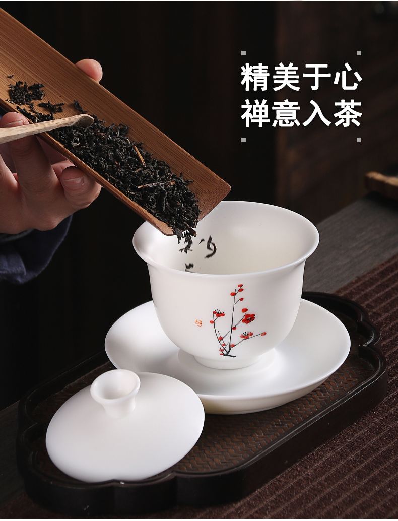 True cheng dehua white hand tea biscuit firing inferior smooth kung fu tea set suet jade tureen gift of a complete set of the teapot