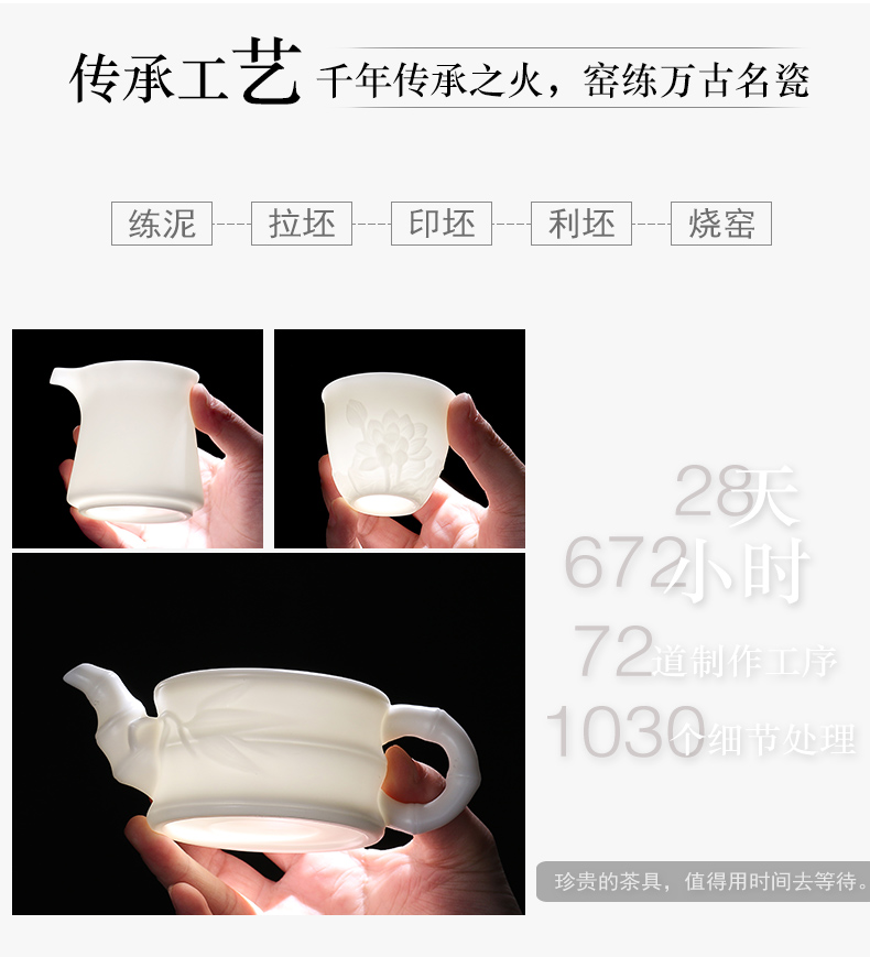 Really high sheng dehua white porcelain biscuit firing from lard white kung fu tea set contracted a whole set of gift set of tea cups