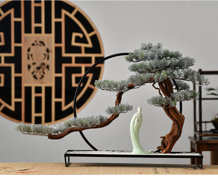 True sheng zen simulation guest - the greeting pine bonsai furnishing articles new Chinese ceramics, wrought iron home sitting room, office decoration