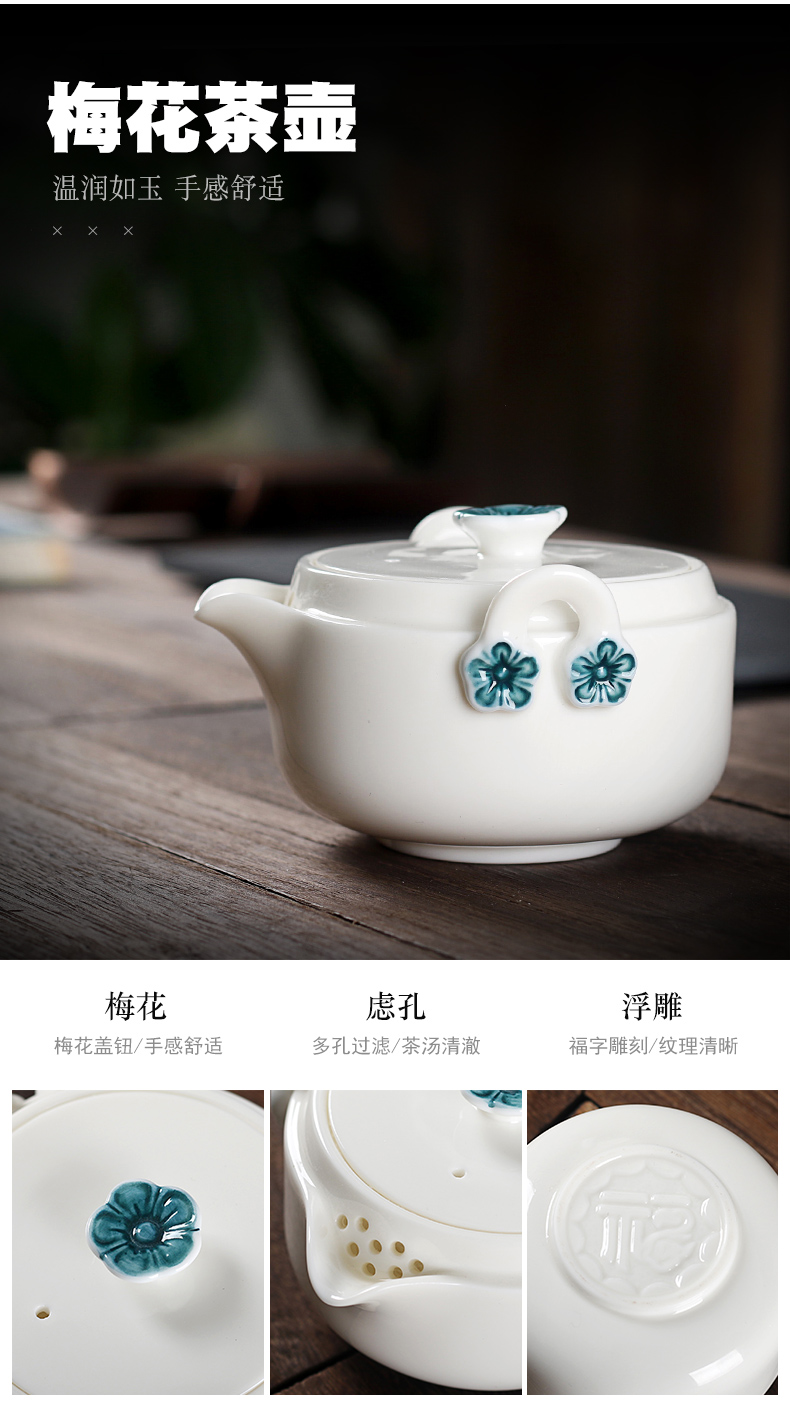 True sheng white porcelain crack a pot of three office travel packages kung fu tea set ceramic teapot tea cups
