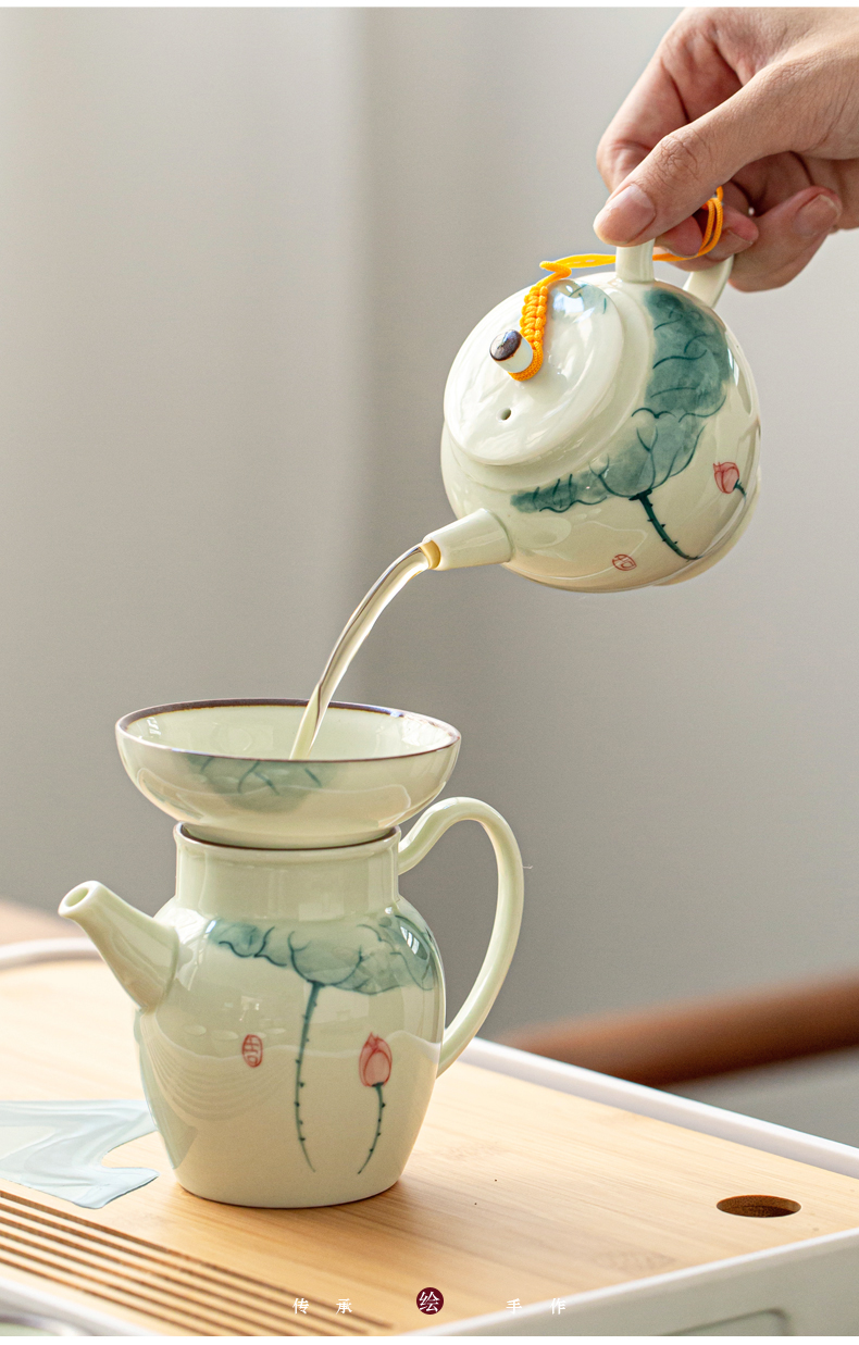 True sheng hand - made celadon tea suit household kung fu tea cups porcelain tureen tea pot dry mercifully consolidation