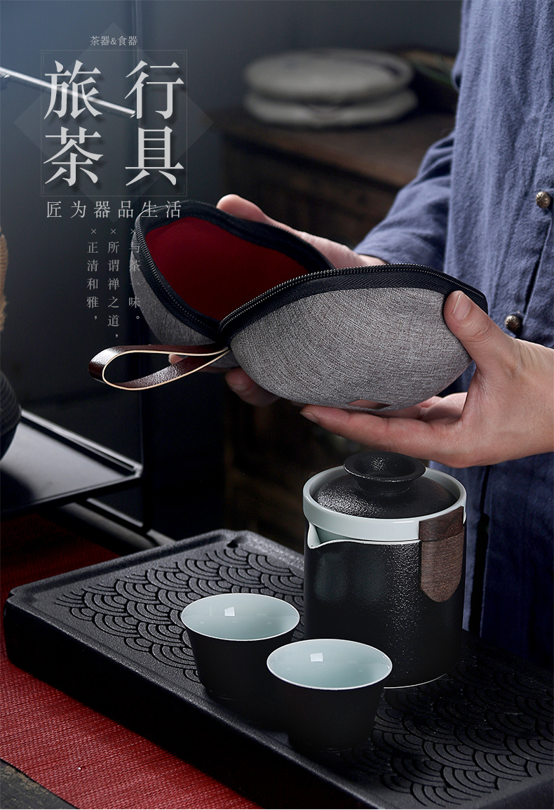 True sheng crack cup coarse pottery portable travel teapot tea kungfu Japanese contracted a pot of two cups of tea cups