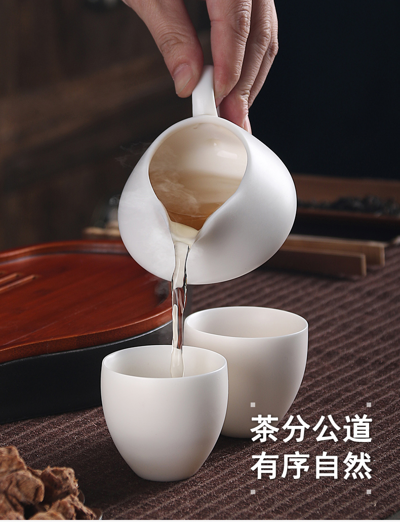 Really high sheng dehua white porcelain kung fu tea set suit contracted from lard suet jade ceramic teapot cup of office