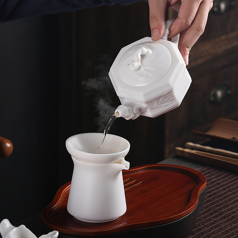 True cheng dehua white porcelain craft high pot of suet white jade ceramic biscuit firing kung fu tea set household teapot is contracted