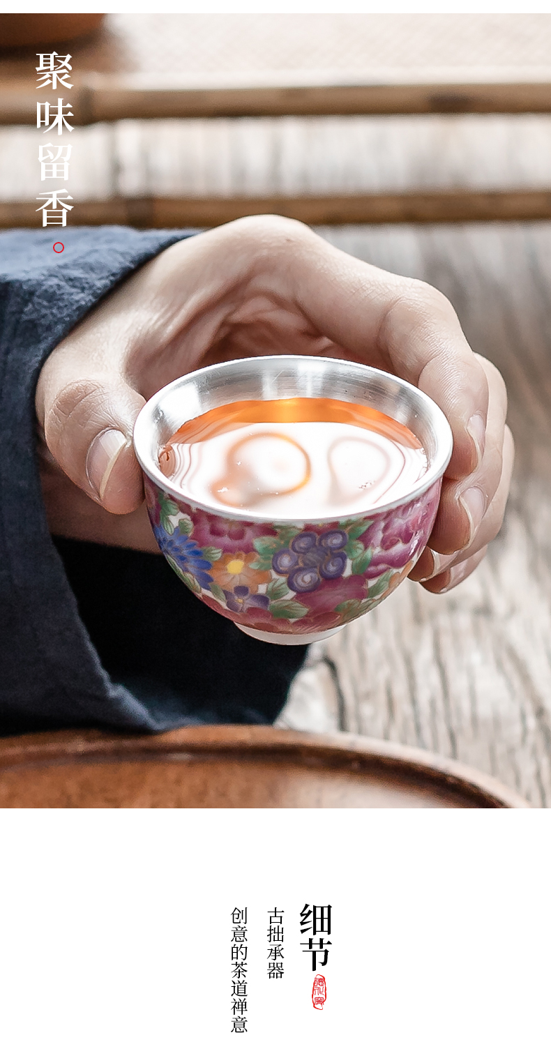 True sheng coppering. As silver colored enamel of blue and white porcelain tea set household kung fu tea set silver ceramic cups of a complete set of gift set