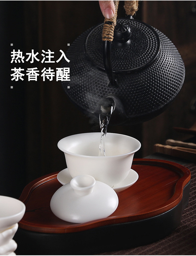 True cheng dehua lard white porcelain tureen tea set ceramic bowl suit household kung fu tea bowl three cups