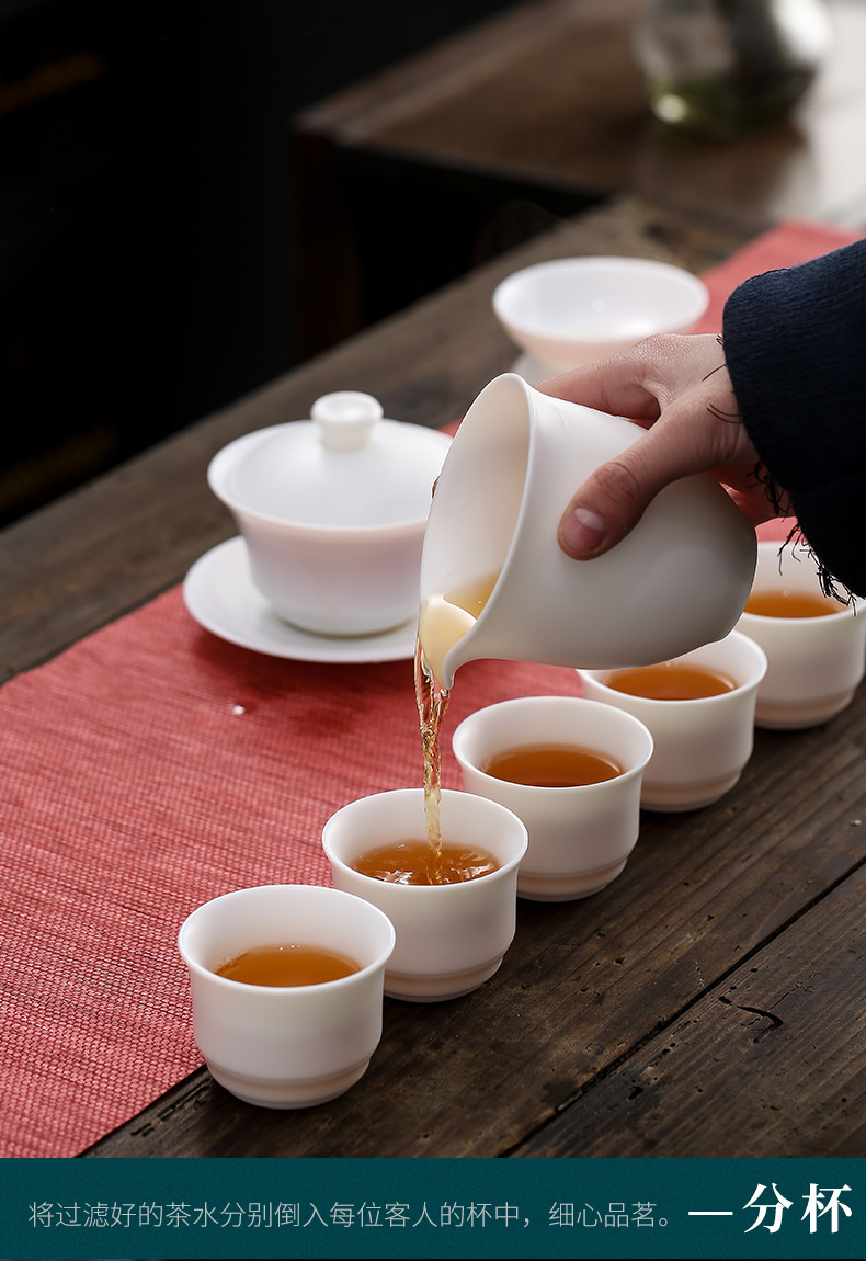 True sheng suet jade dehua white porcelain stripes kung fu tea set of ceramic tea cups of a complete set of the teapot