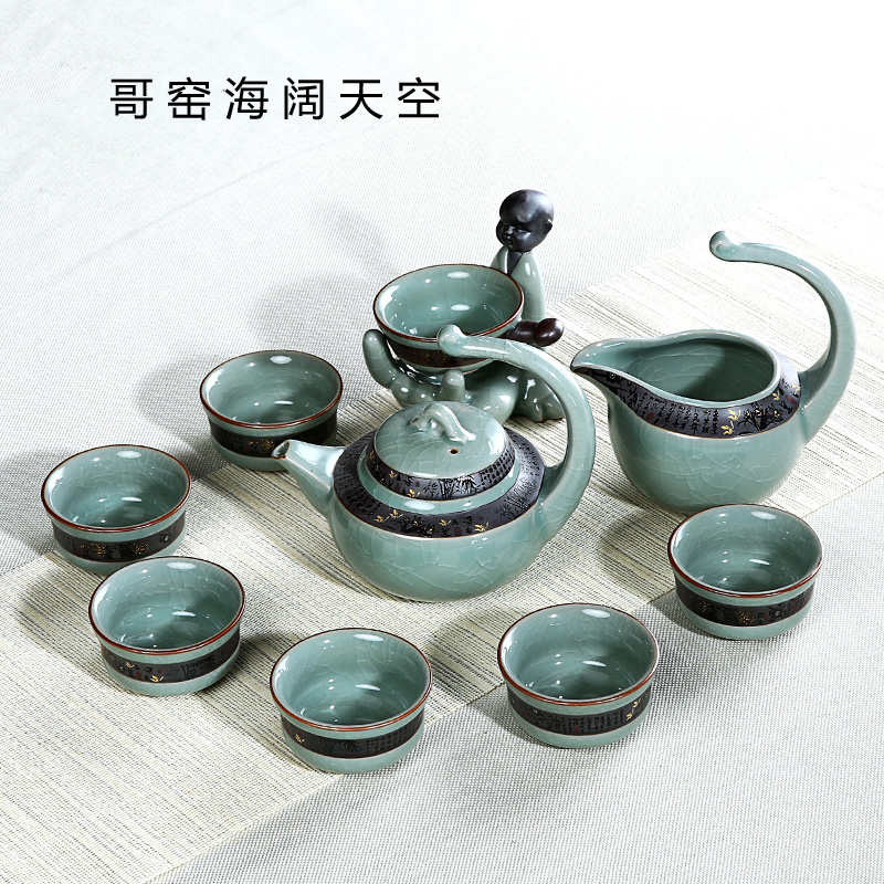 True brother cheng kung fu tea set of a complete set of ceramic up teapot tea cup ice crack glaze open package for its ehrs mail