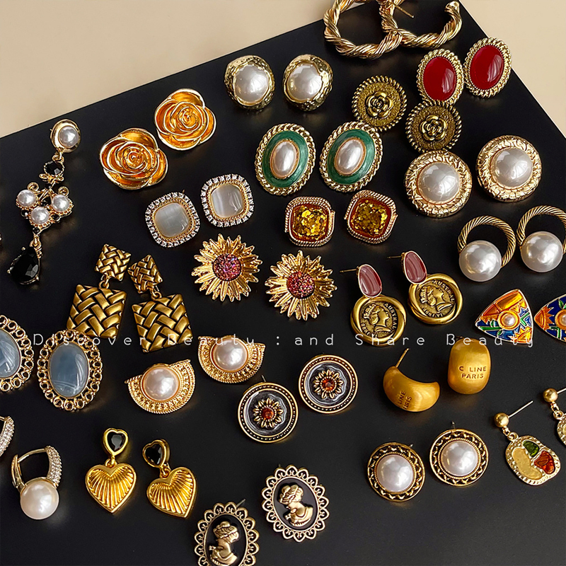 Retro Vintage Fashion Earrings Niche Style Antique Style Earrings Vintage High-End Pearl Earrings for Women