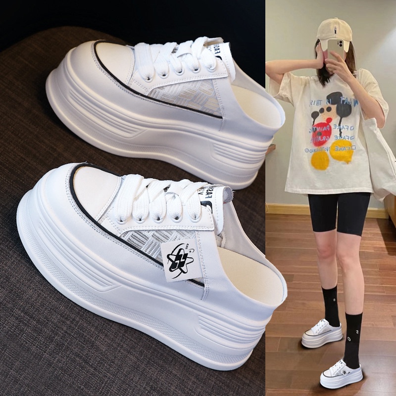 Brand 8cm Mesh Thick-Soled Closed-Toe Slip-On Women's Shoes 2025 Spring/Summer Height-Increasing Platform Dad Shoes for Petite Women