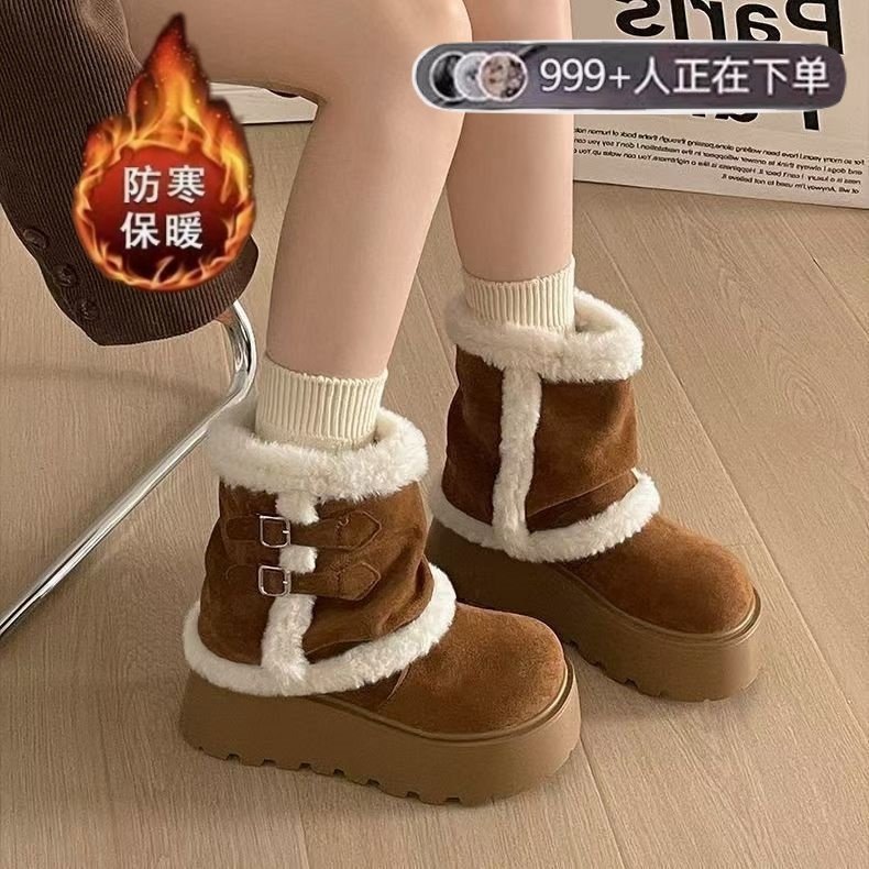 Very Stylish Thick-Soled Height-Increasing Snow Boots for Women, Fleece-Lined Warm Short Boots, 2025 Autumn and Winter New Versatile Cotton Boots
