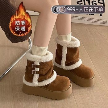 Very Stylish Thick-Soled Height-Increasing Snow Boots for Women, Fleece-Lined Warm Short Boots, 2025 Autumn and Winter New Versatile Cotton Boots