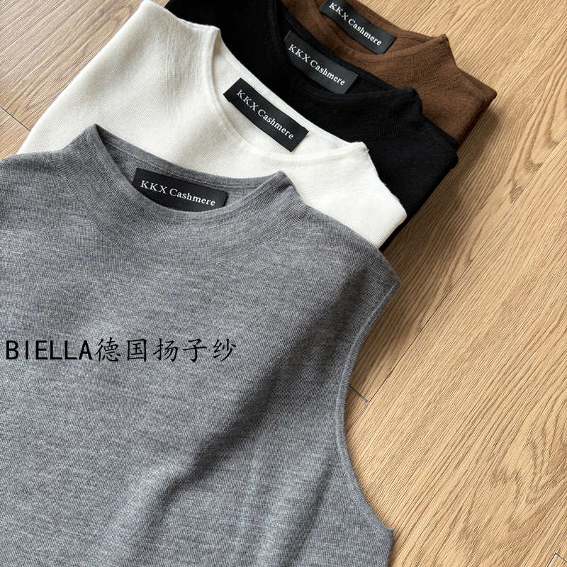 Biella German Yangzi Yarn 120S Women's Half-High Collar Wool Vest Knitted Sleeveless Spring and Autumn Thin Style Inner Wear