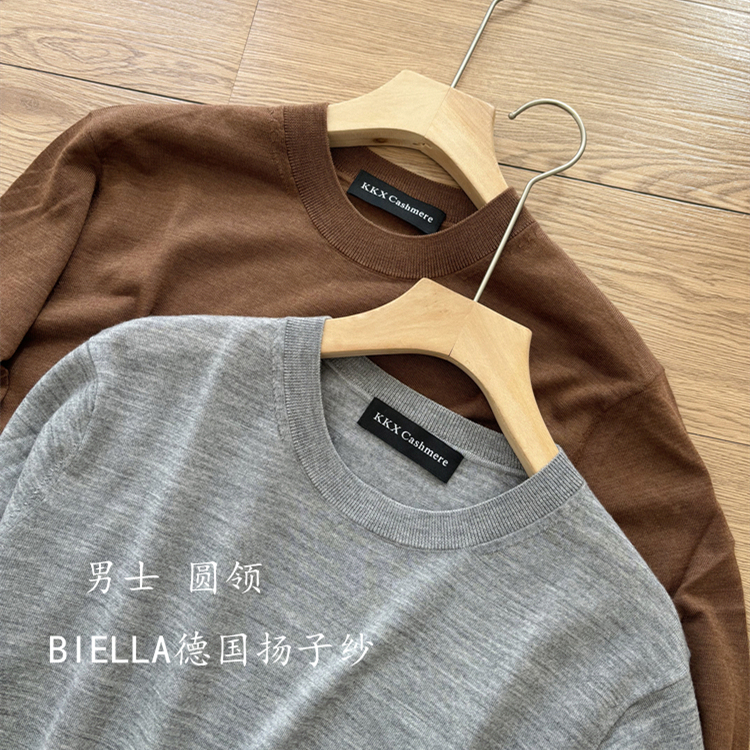 German Fine Yangzi Yarn ~ Fine-Spun All-Wool Men's Crew Neck Spring and Autumn Thin Knit Long-Sleeve Pullover Sweater