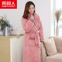 Antarctic winter robes female coral velvet three-layer cotton thickened plus velvet long bathrobe pajamas flannel autumn and winter