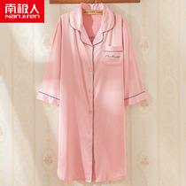 Antarctic boyfriend wind pajamas female Spring and Autumn sleeves ice silk nightgown loose sexy long silk summer shirt