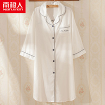 Boyfriend wind pajamas female summer thin nightdress ice silk white silk size fat mm white shirt spring and autumn