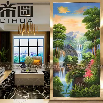 Modern simple screen partition art glass porch background wall paint tempered carving decoration landscape artistic conception