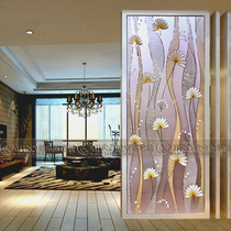 New Products Art Glass Partition Screen Moving Door Shoe Cabinet Wine Cabinet Engraving Steel Painted Glass Custom Minimalist Flower Pattern