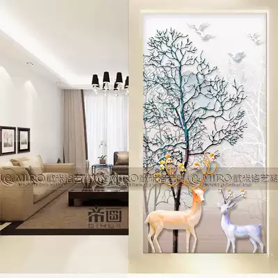 New art glass screen TV background wall aisle porch living room compartment painted paint carving rich deer