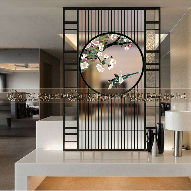 New Products Art Glass Partition into the family Xuanguan Screen hollowed-out styled steel painted decorated with background wall Yulan incense