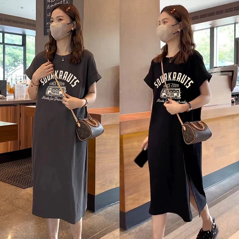 2026 New Pure Cotton Short-Sleeved T-Shirt Dress for Women, Korean Style Loose Casual Slimming Flutter Sleeve Slit Dress Long Dress 2026 New Pure Cotton Short-Sleeved T-Shirt Dress for Women, Korean Style Loose Casual Slimming Flutter Sleeve Slit Dress Long Dress