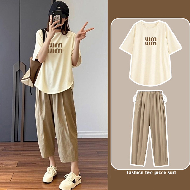 Maternity Set Summer 2026 New Fashion Pure Cotton T-Shirt Korean Style Petite Summer Thin Long Pants Two-Piece Set