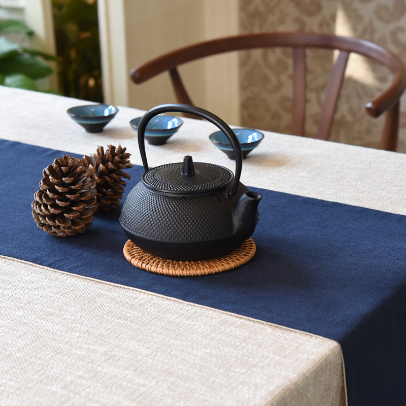 Pure color table flag Chinese style Zen blue tea XI Japanese style Chinese style tea table cloth cotton linen tea art tea flag retro tea ceremony
