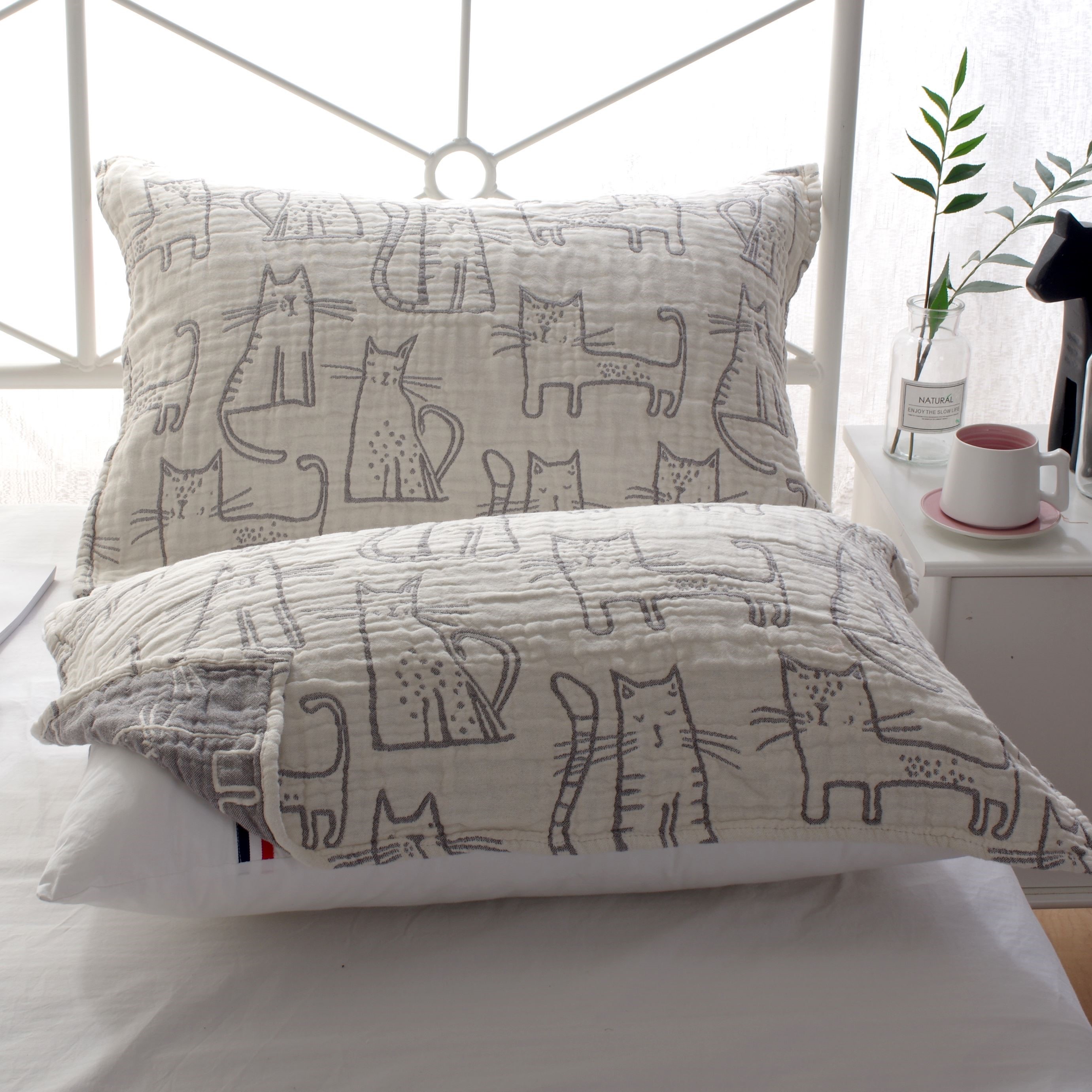 Pillow kins Sleep anti-sleep pillow towel pair of nets Red style high-end pure cotton small fresh and high quality