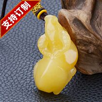 Gobi Jade gold silk jade three-dimensional carving Zodiac cow pendant pendant this year pendant home to protect the safety