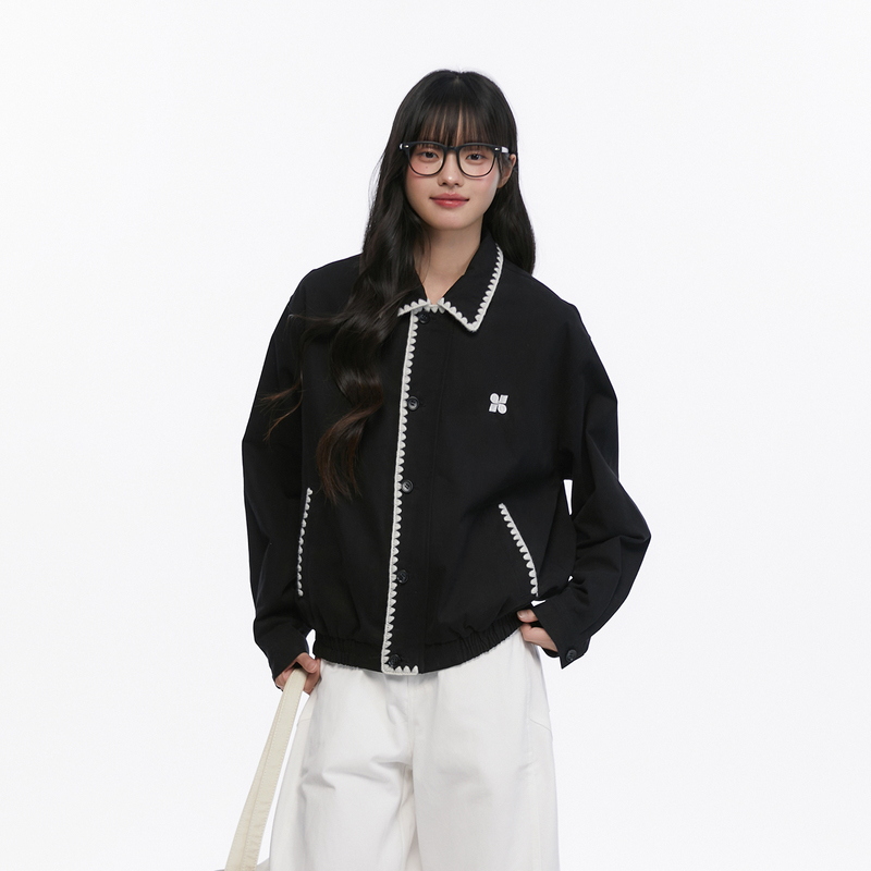 King Prince Shell Embroidery Harrington Jacket Versatile Short Loose Lapel Short Coat Trendy Top