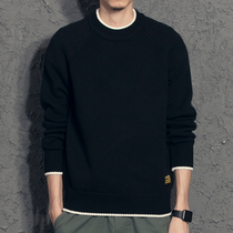 Yi Japanese hipster fake two pieces of color mens sweater winter round neck autumn knitwear men Korean tide