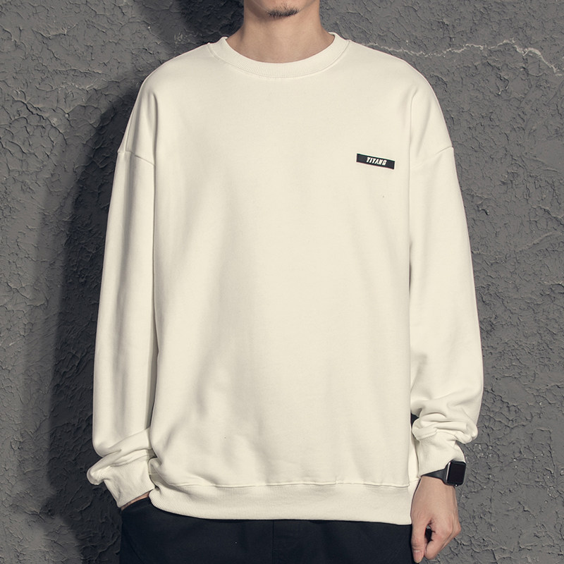 WILLSON Brief about 100 lap pure color round collar thick cotton T men's spring autumn 2020 new fall loose men's autumn clothing blouses