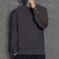 Retro Contrast Patch Patch Sweater Men Round Neck Japanese Personality Knit Winter Mens Autumn Winter Clothing base shirt