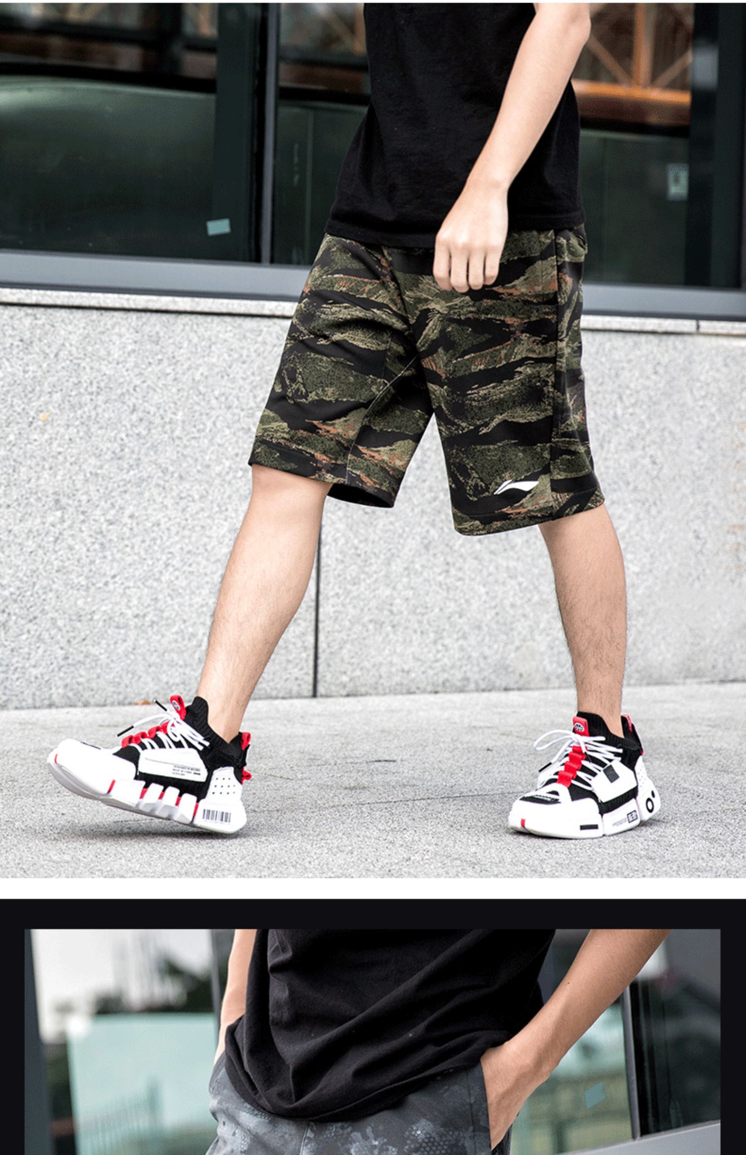 Quần lửng Li Ning quần bó sát nam đích thực 2019 hè mới quần lửng khô nhanh quần nam ngụy trang năm quần - Quần thể thao quần the thao nữ form rộng