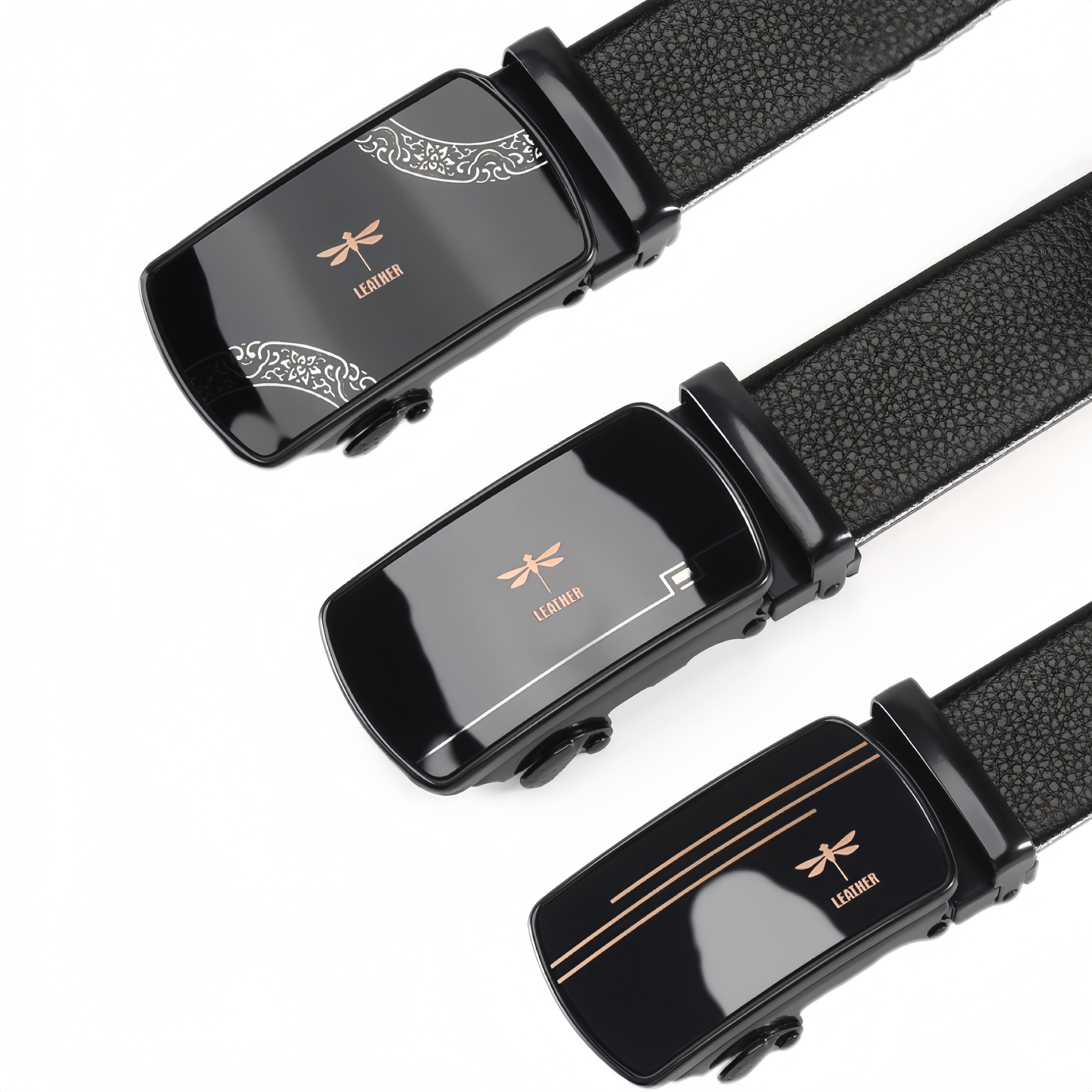 自动扣皮带仿皮带身铁质亮面胶片扣腰带商务休闲正装裤带