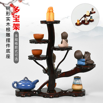 Root carving stone base stone ornaments handicraft purple sand pot bog ancient shelf vase potted carving red solid wood bracket